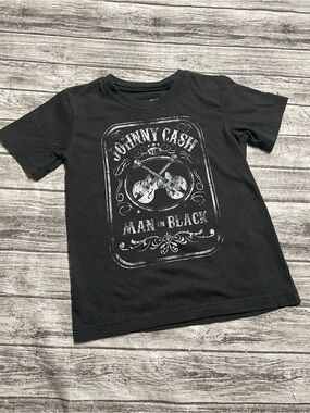 Youth 5T Johnny Cash Man On Black Graphic Tee Good Condition Minor Wear as pic